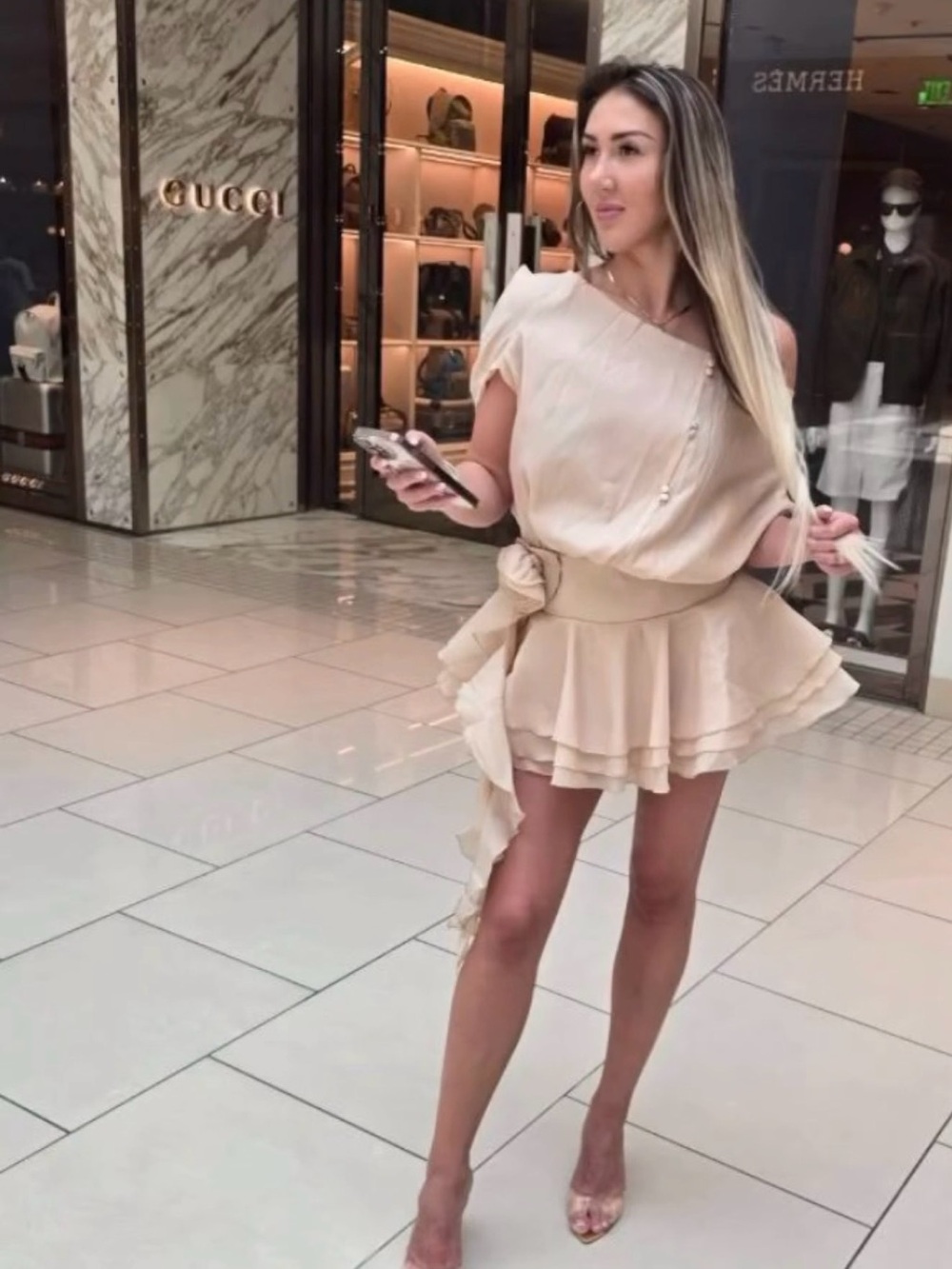 Elegant Cream One-Shoulder Ruffle Mini Dress